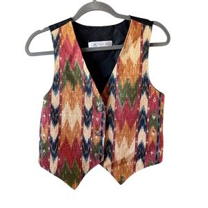 Vintage Carol Antone Vest Women's 90s Hippie Boho Aztec Cottagecore M